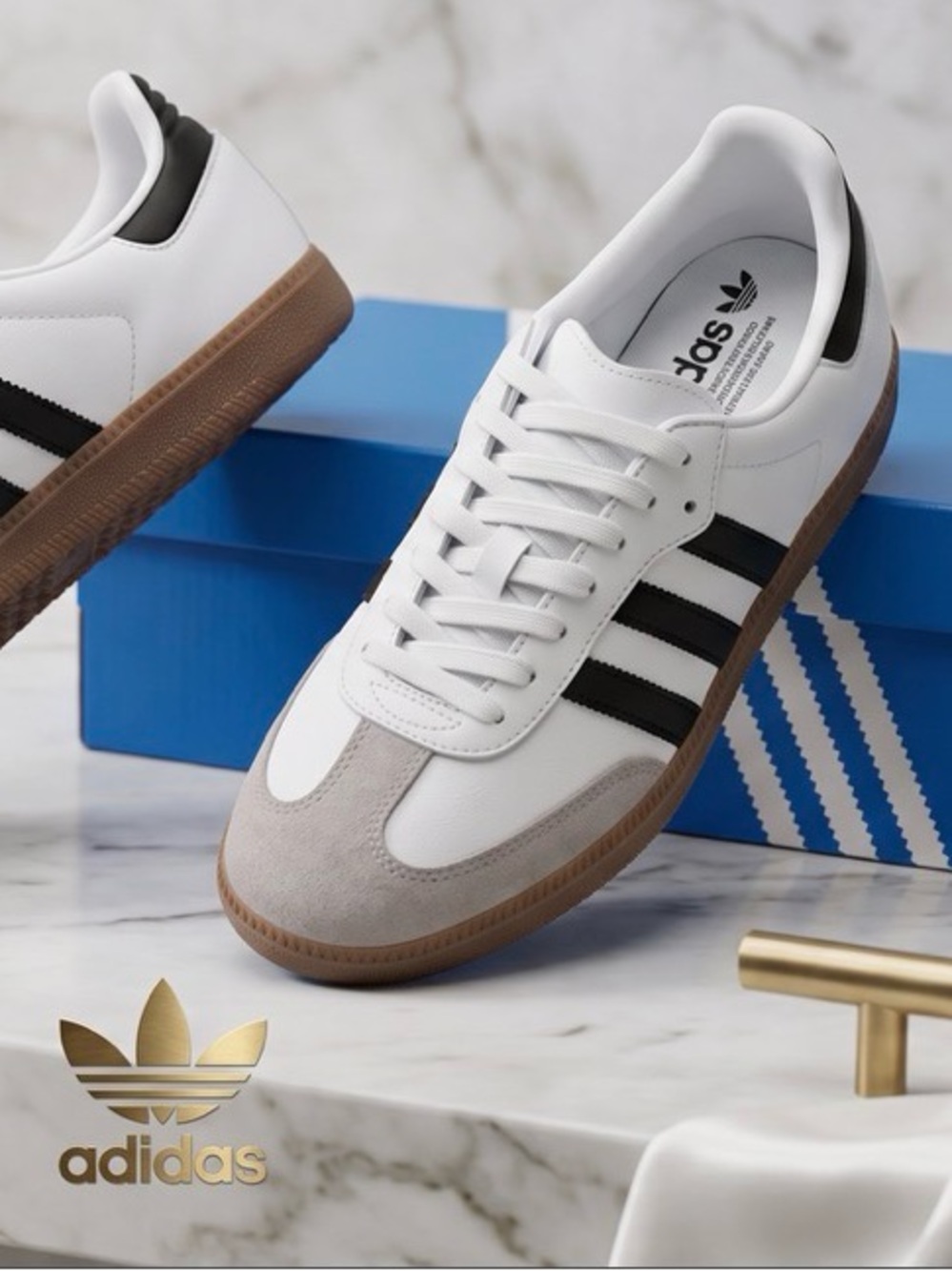 💕 ADIDAS  Samba Sneakers Tennis Shoes — White with Black & Brown Accent - 6